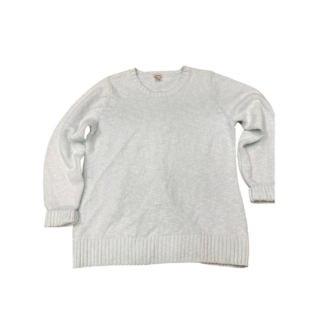 L.L. Bean Women's Long Sleeve Light Blue, Chunky Knit Ribbed Sweater, XL